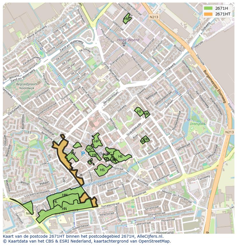 Afbeelding van het postcodegebied 2671 HT op de kaart.