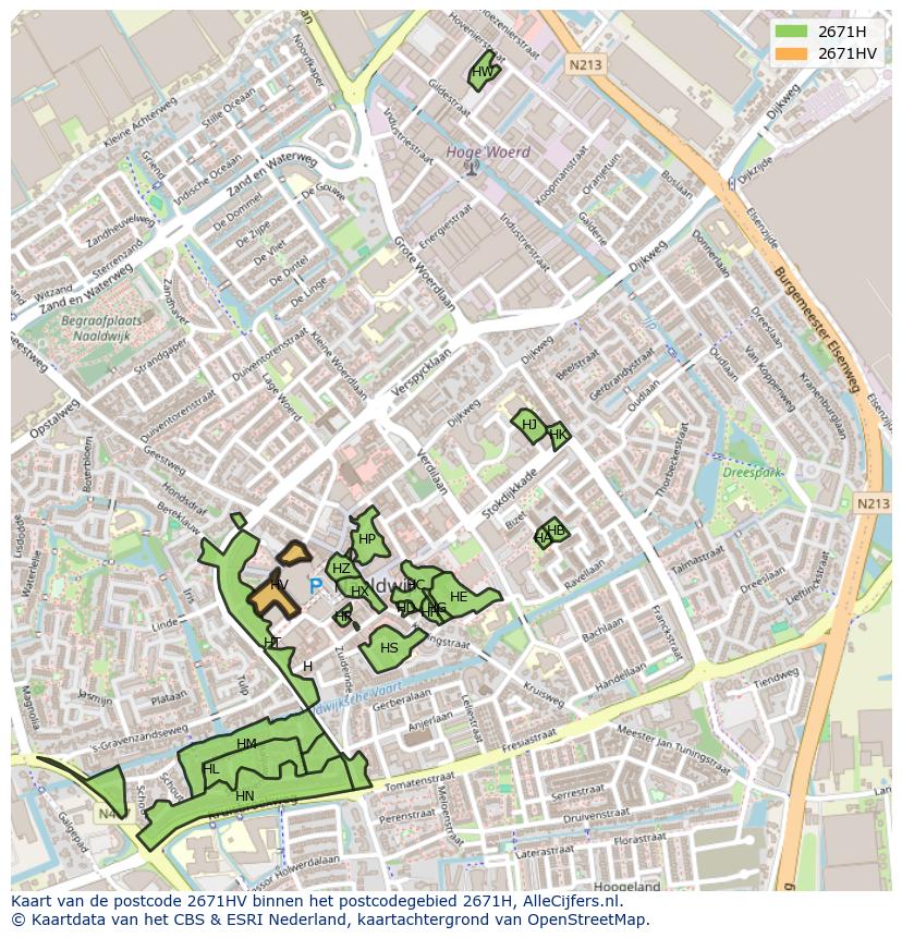 Afbeelding van het postcodegebied 2671 HV op de kaart.