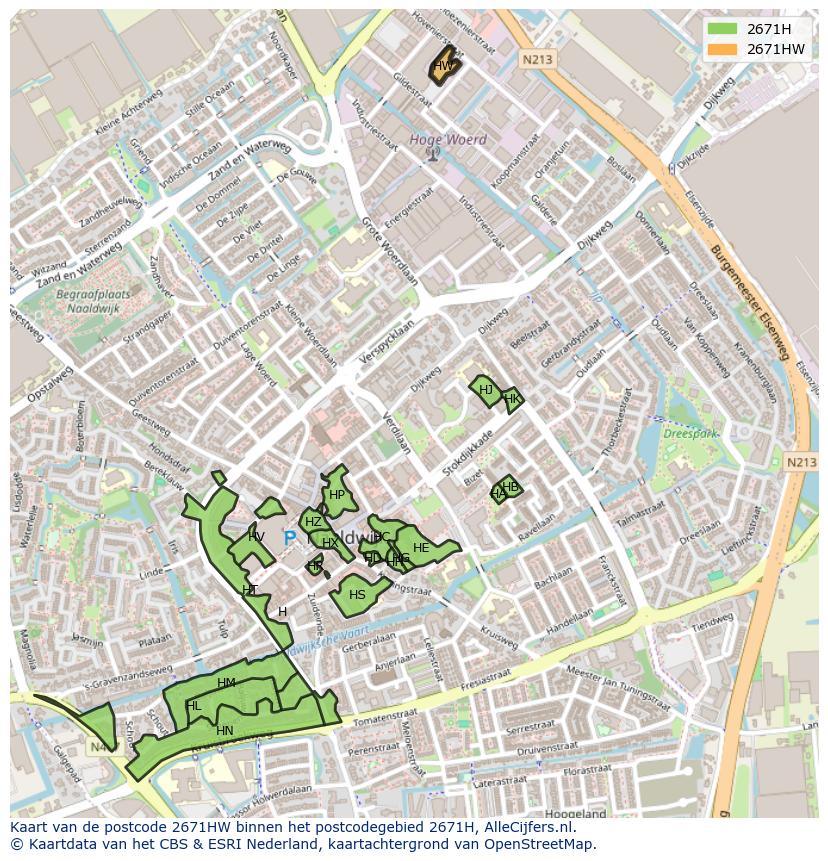 Afbeelding van het postcodegebied 2671 HW op de kaart.