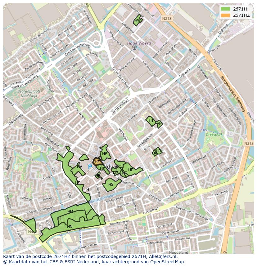Afbeelding van het postcodegebied 2671 HZ op de kaart.