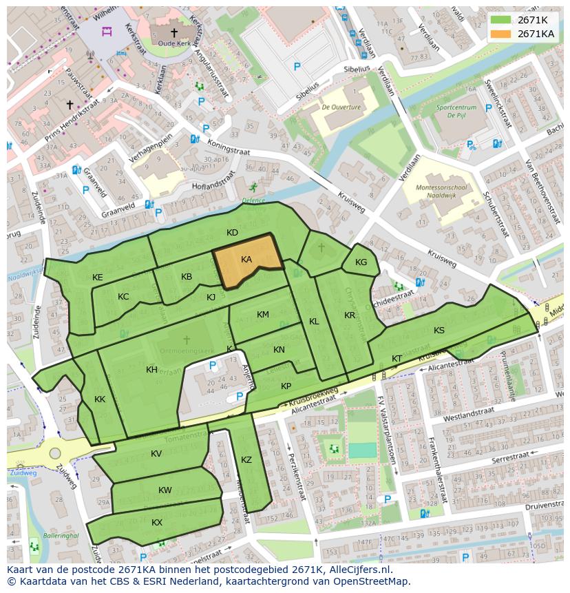 Afbeelding van het postcodegebied 2671 KA op de kaart.