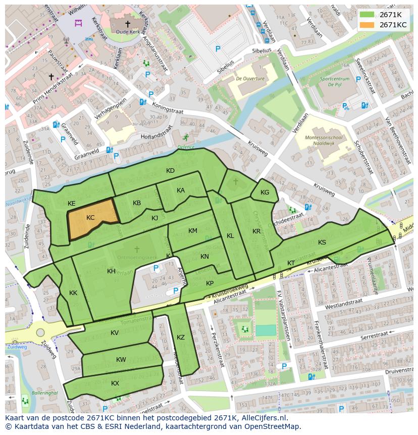 Afbeelding van het postcodegebied 2671 KC op de kaart.