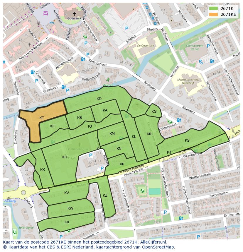 Afbeelding van het postcodegebied 2671 KE op de kaart.