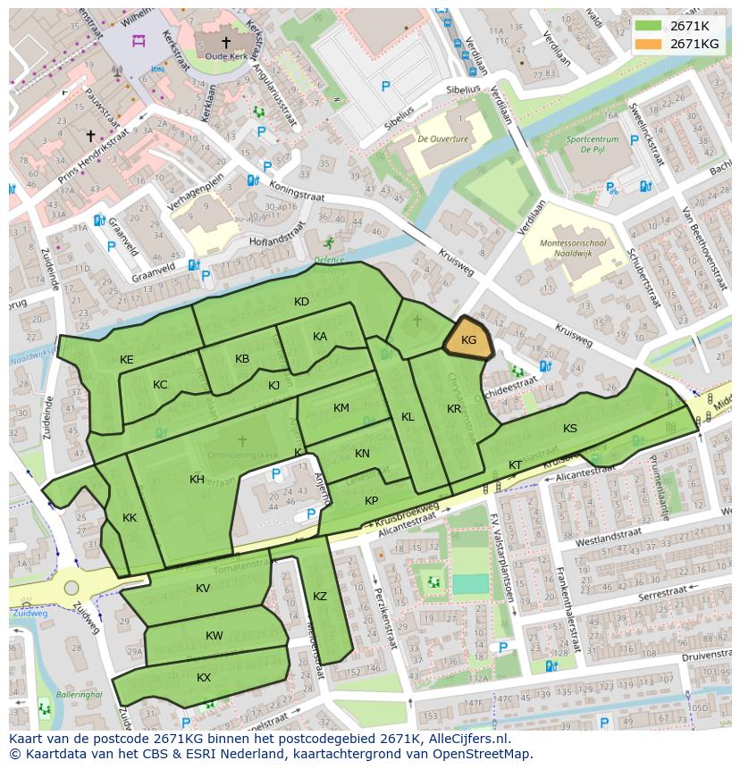 Afbeelding van het postcodegebied 2671 KG op de kaart.