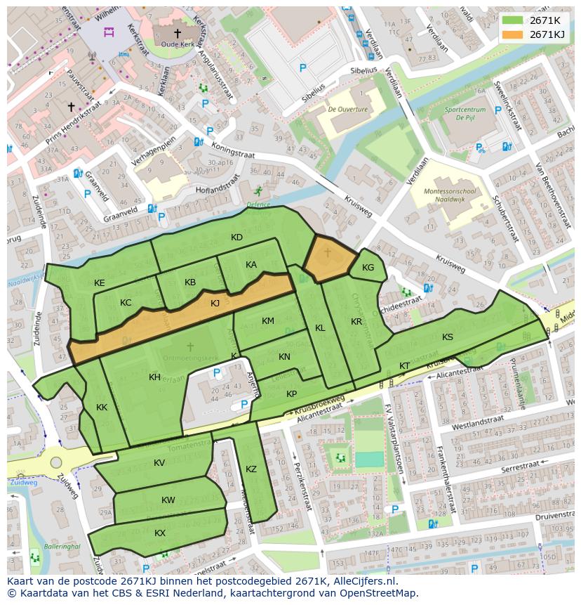 Afbeelding van het postcodegebied 2671 KJ op de kaart.