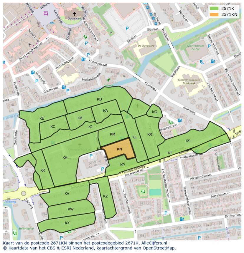 Afbeelding van het postcodegebied 2671 KN op de kaart.