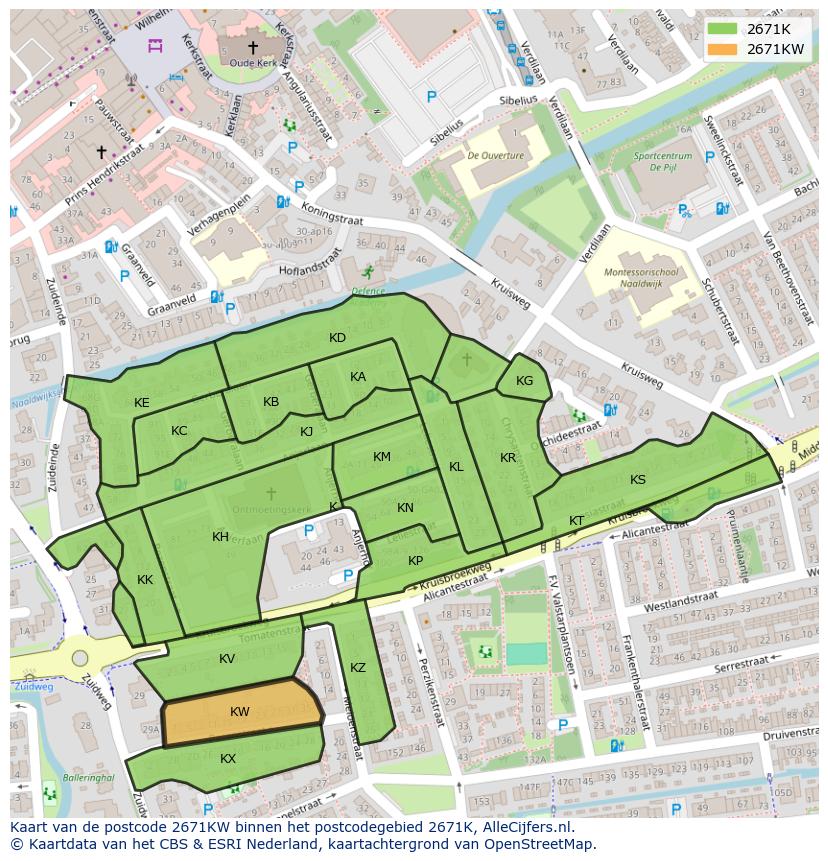 Afbeelding van het postcodegebied 2671 KW op de kaart.