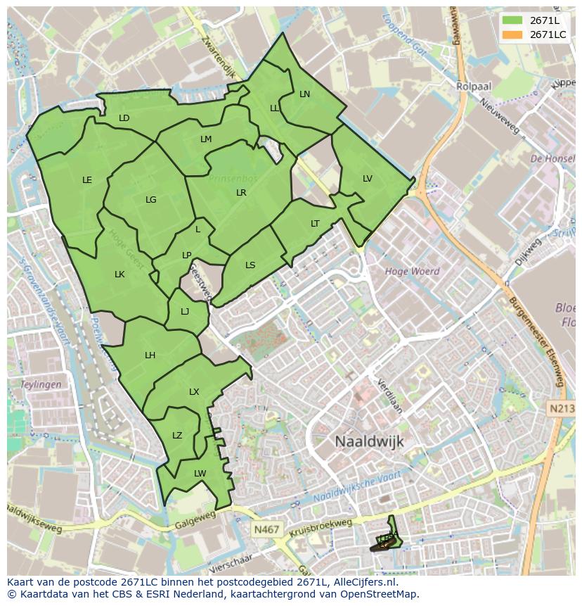 Afbeelding van het postcodegebied 2671 LC op de kaart.