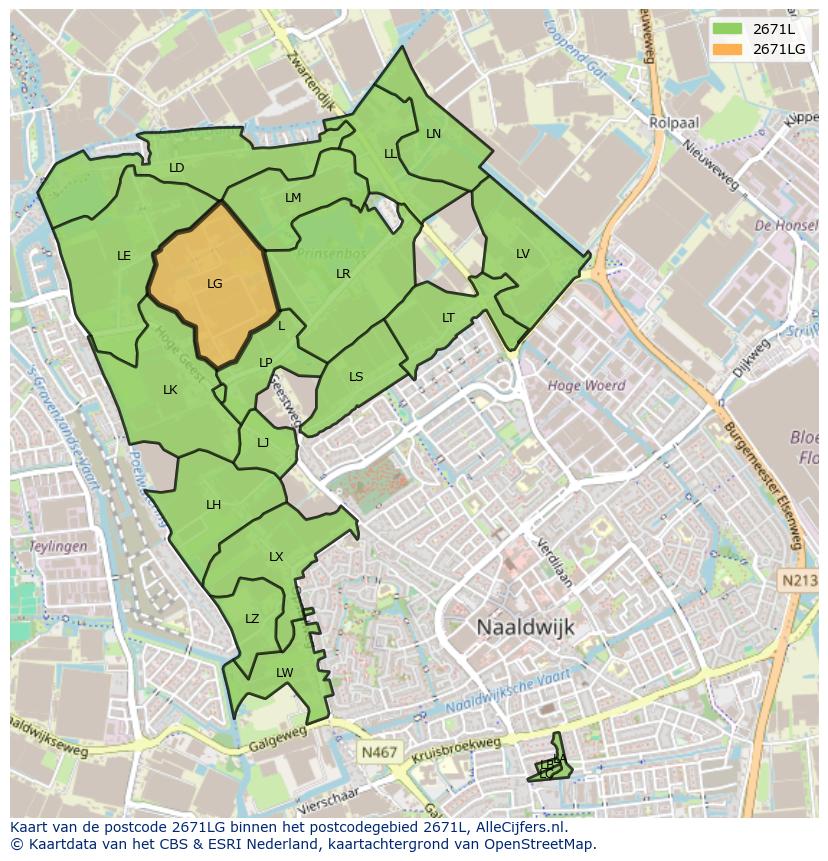 Afbeelding van het postcodegebied 2671 LG op de kaart.