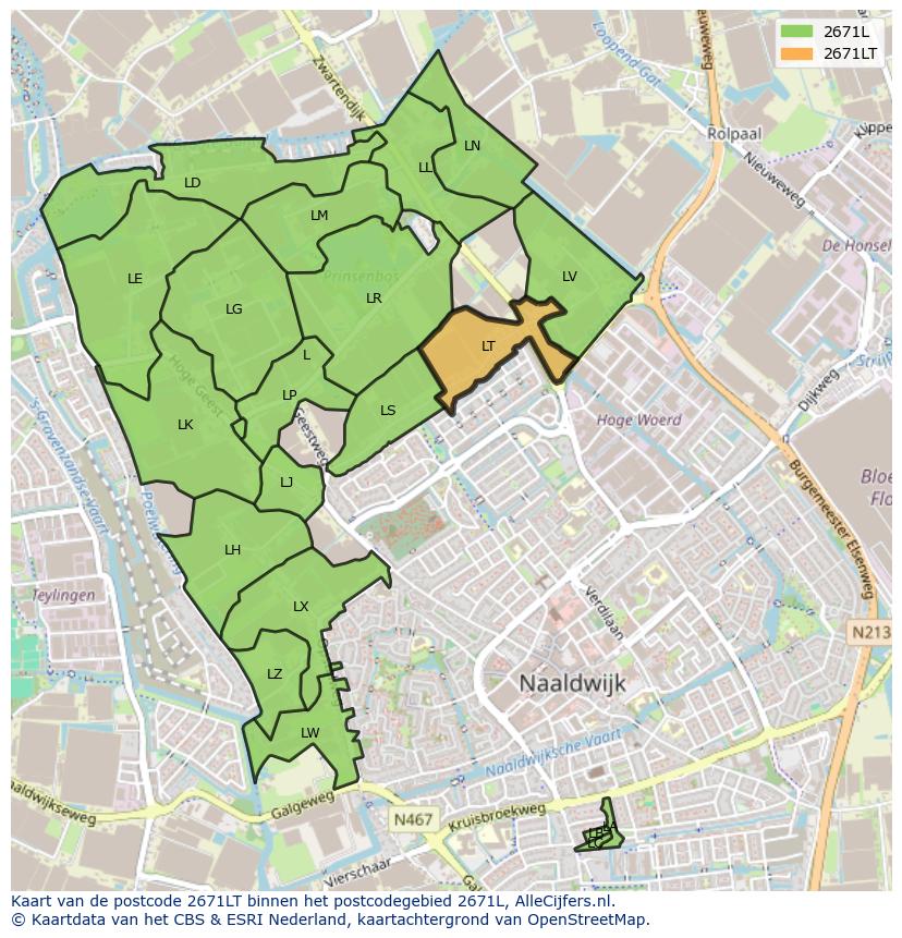 Afbeelding van het postcodegebied 2671 LT op de kaart.