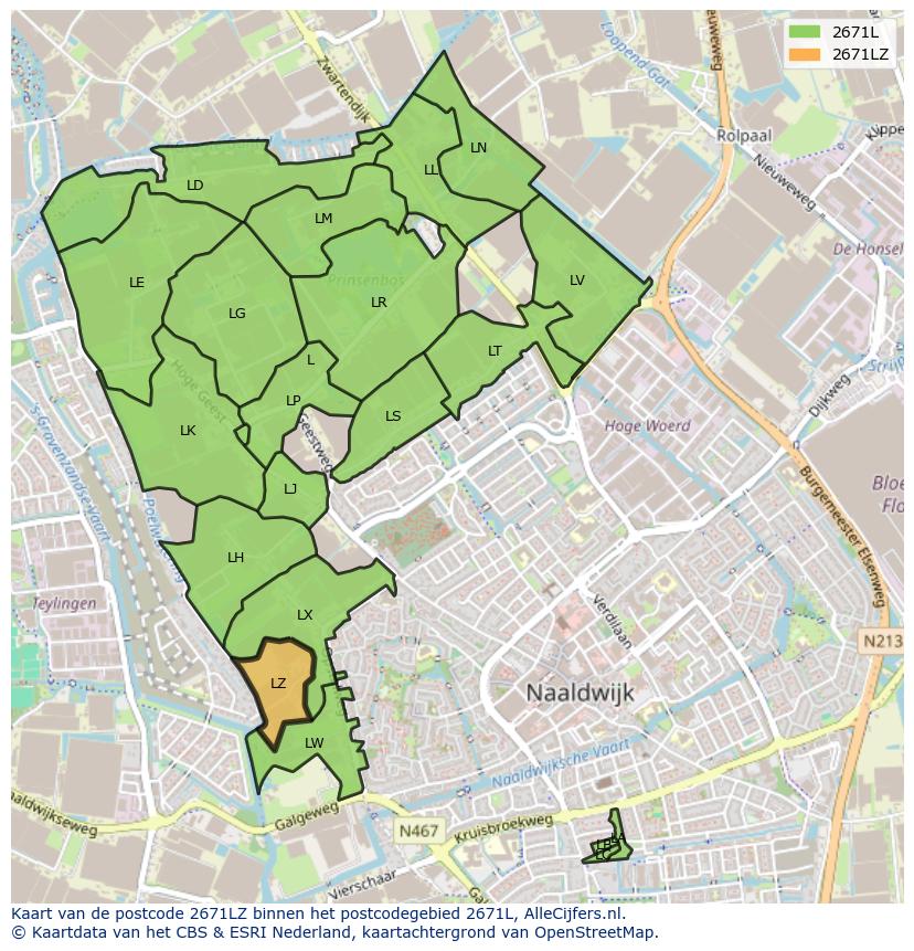Afbeelding van het postcodegebied 2671 LZ op de kaart.