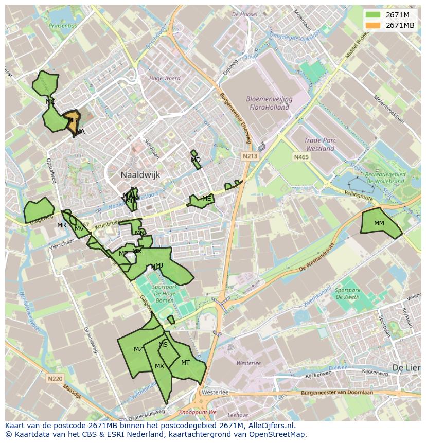 Afbeelding van het postcodegebied 2671 MB op de kaart.