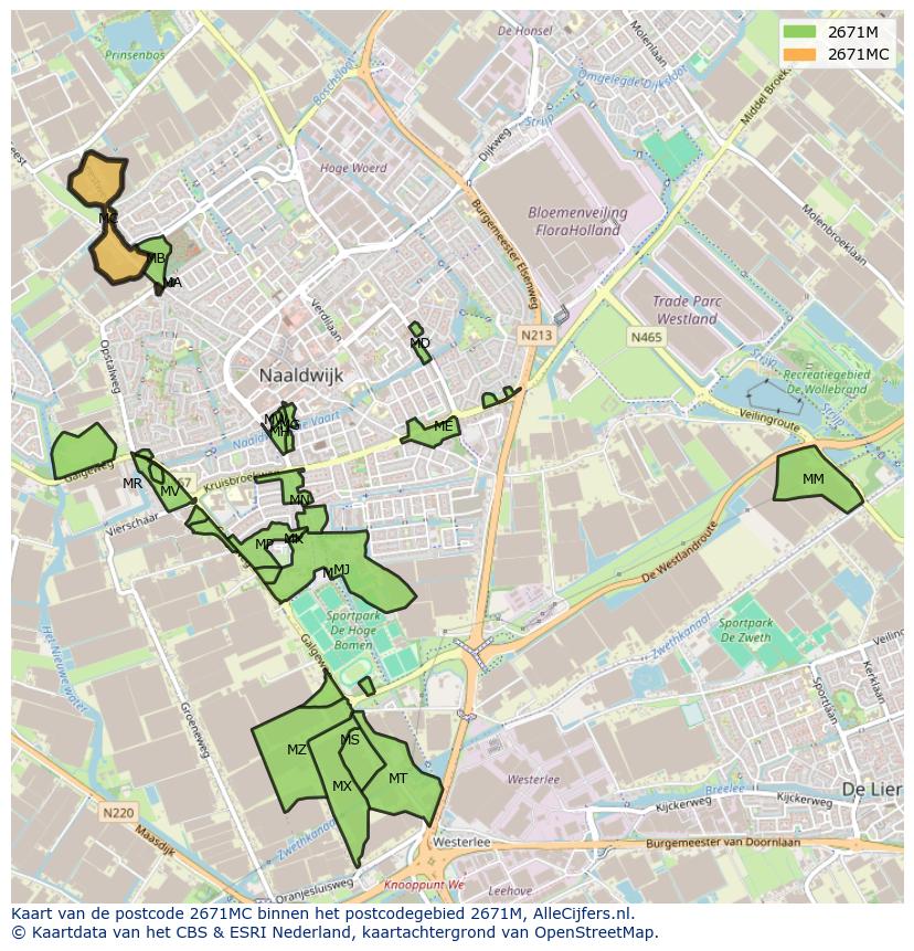 Afbeelding van het postcodegebied 2671 MC op de kaart.