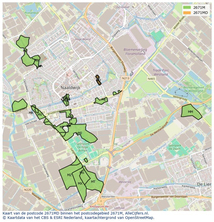 Afbeelding van het postcodegebied 2671 MD op de kaart.
