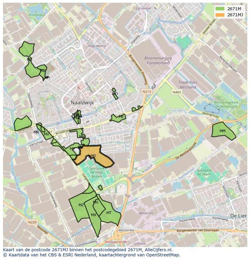 Afbeelding van het postcodegebied 2671 MJ op de kaart.