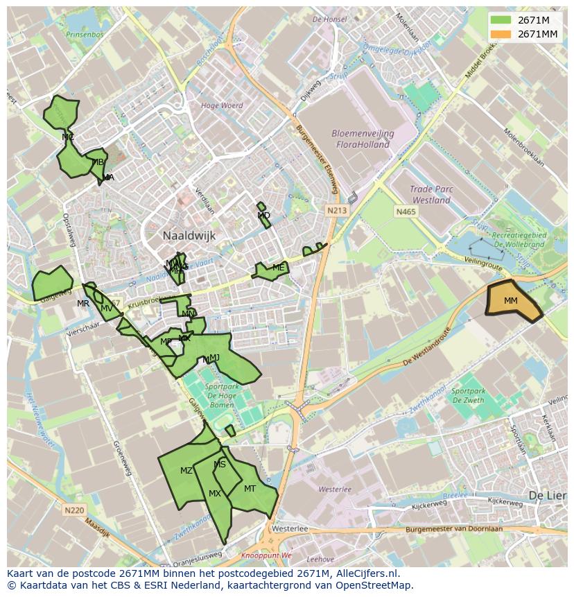 Afbeelding van het postcodegebied 2671 MM op de kaart.