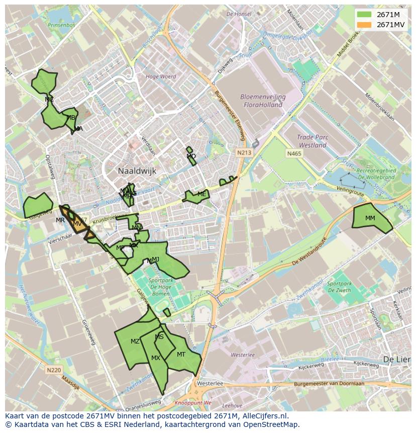 Afbeelding van het postcodegebied 2671 MV op de kaart.