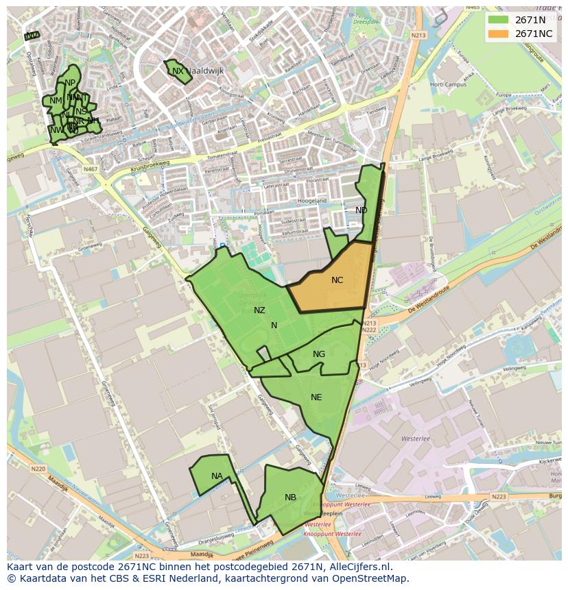 Afbeelding van het postcodegebied 2671 NC op de kaart.