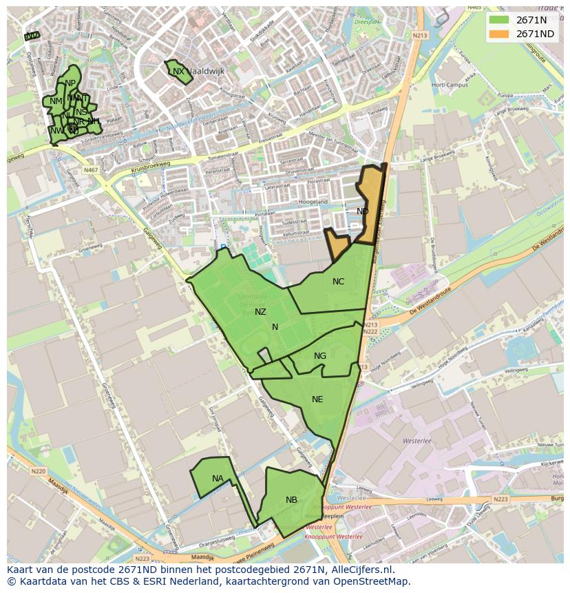 Afbeelding van het postcodegebied 2671 ND op de kaart.