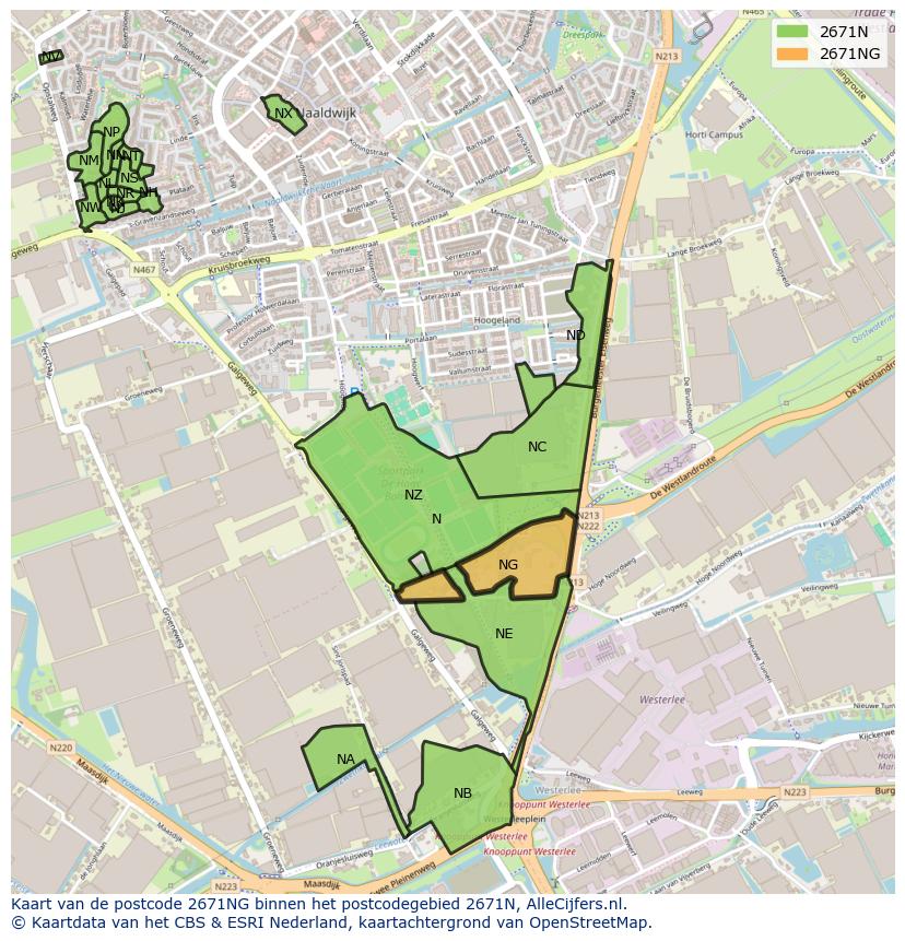 Afbeelding van het postcodegebied 2671 NG op de kaart.