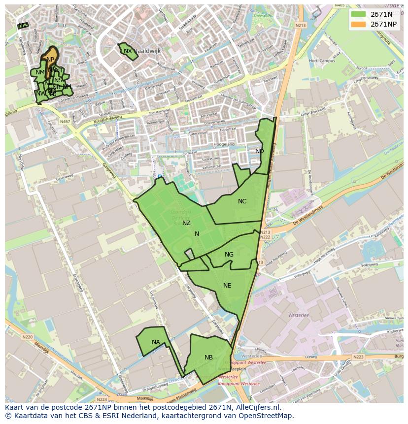 Afbeelding van het postcodegebied 2671 NP op de kaart.