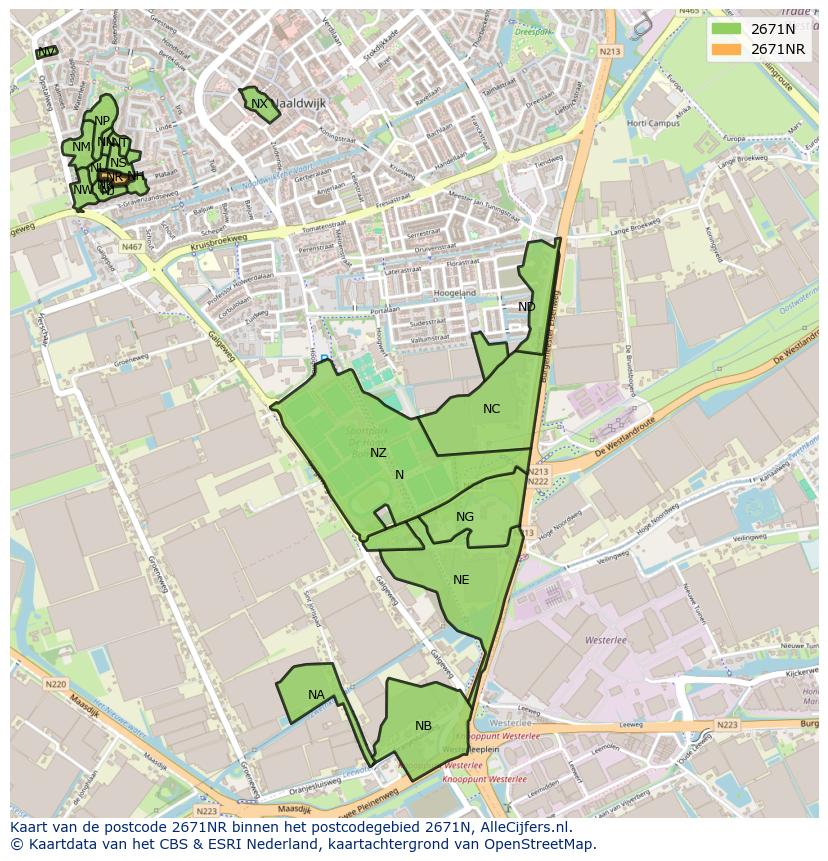 Afbeelding van het postcodegebied 2671 NR op de kaart.