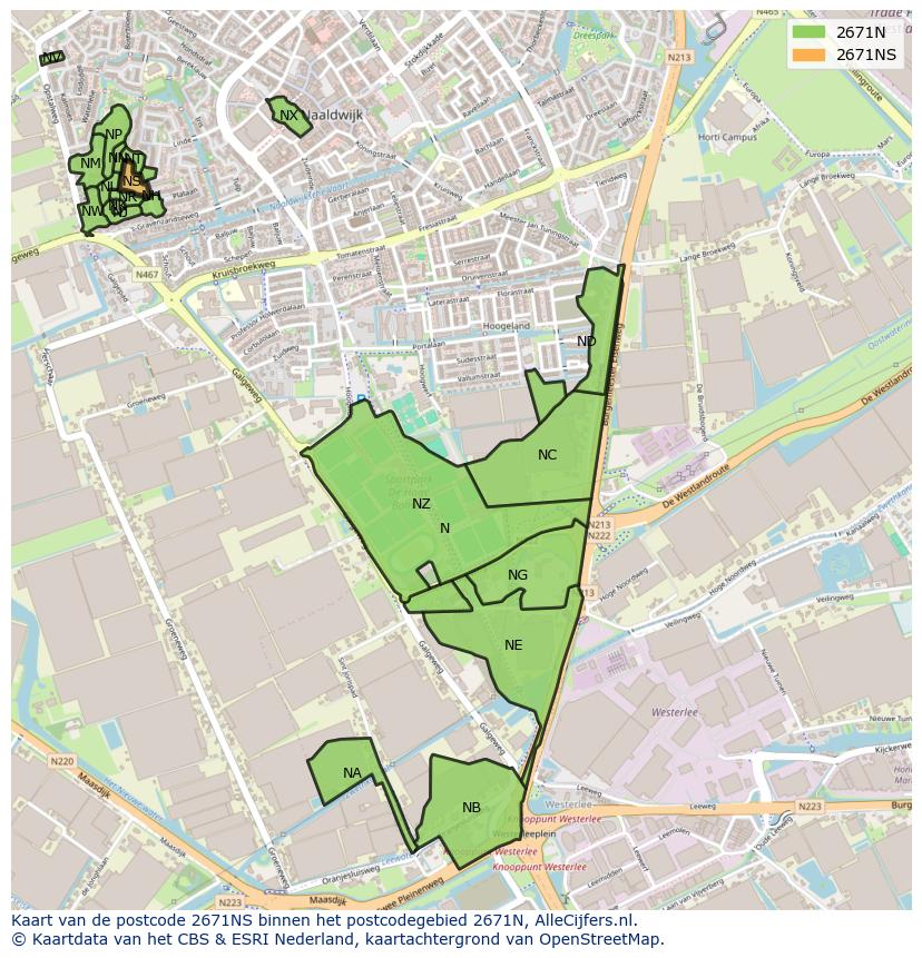 Afbeelding van het postcodegebied 2671 NS op de kaart.