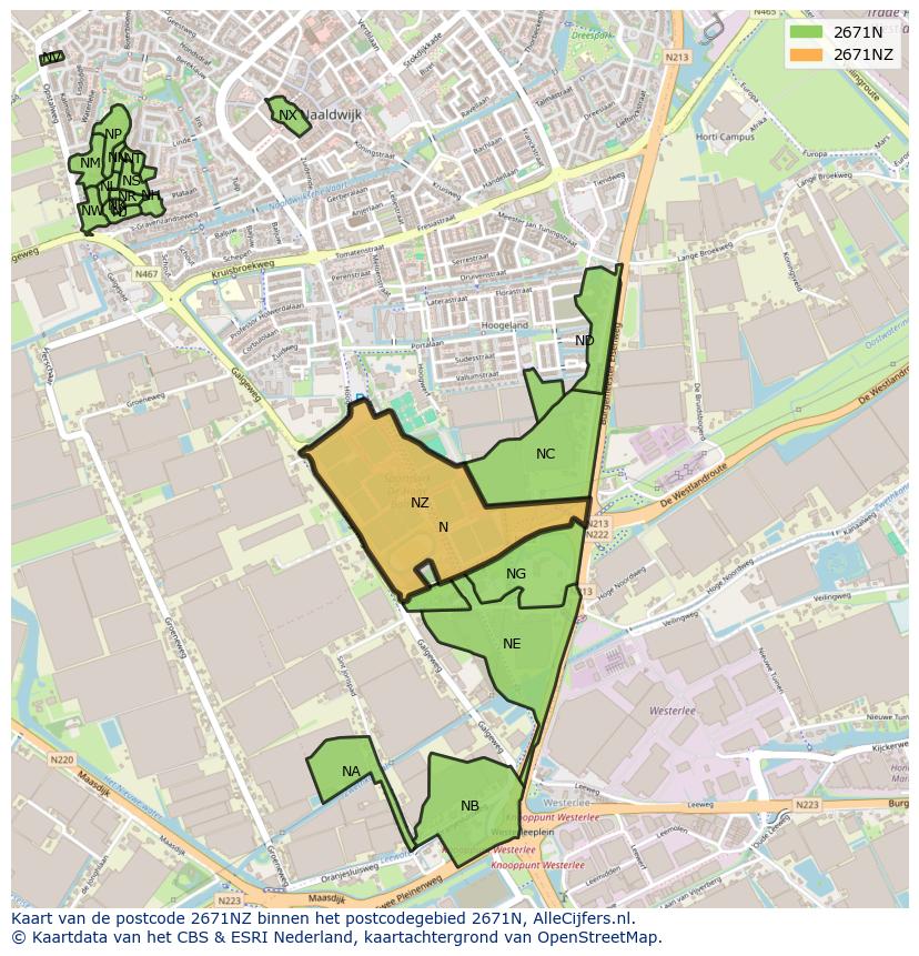 Afbeelding van het postcodegebied 2671 NZ op de kaart.