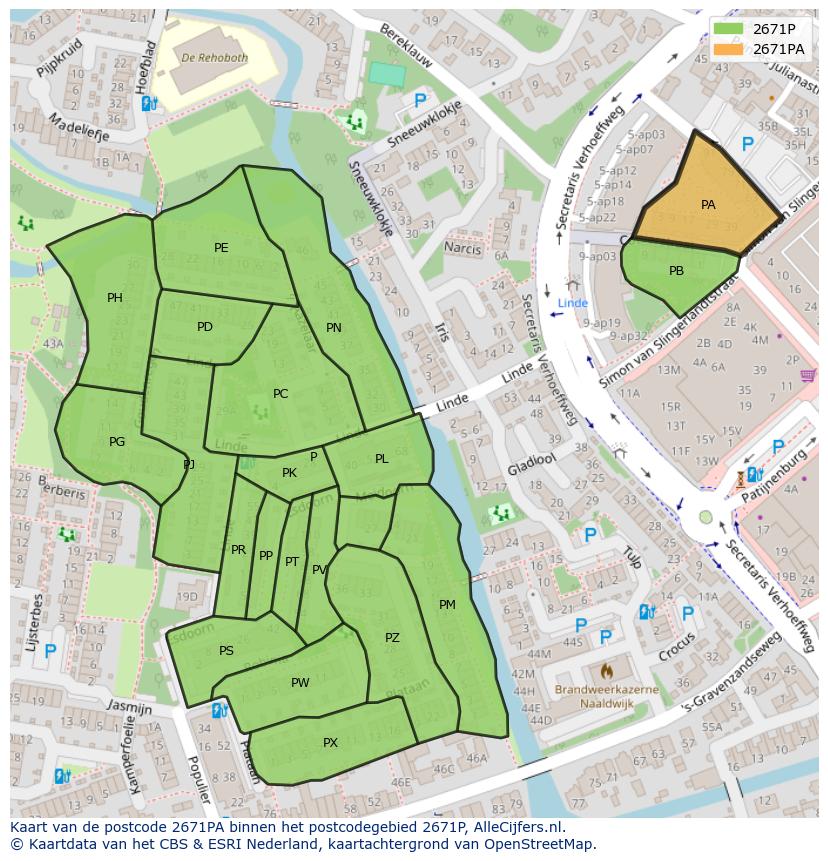 Afbeelding van het postcodegebied 2671 PA op de kaart.