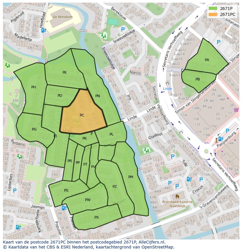 Afbeelding van het postcodegebied 2671 PC op de kaart.