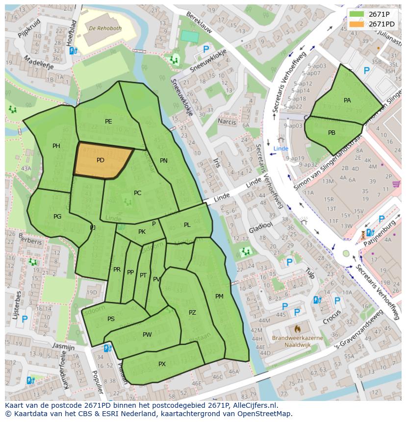 Afbeelding van het postcodegebied 2671 PD op de kaart.