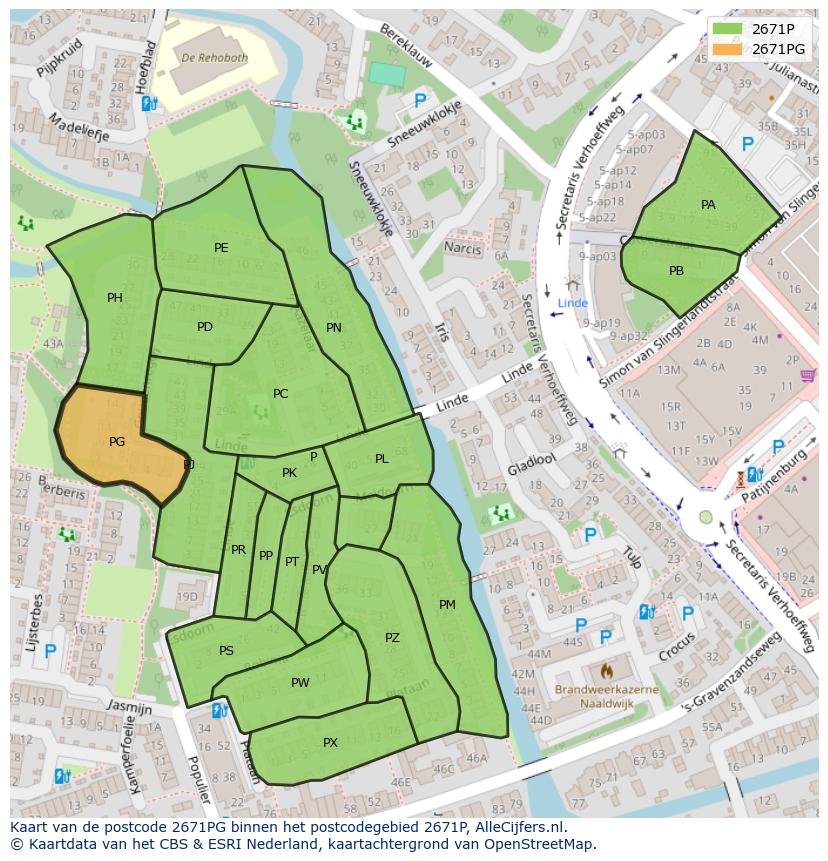 Afbeelding van het postcodegebied 2671 PG op de kaart.