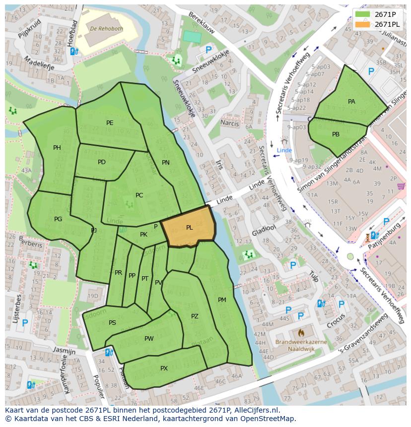 Afbeelding van het postcodegebied 2671 PL op de kaart.