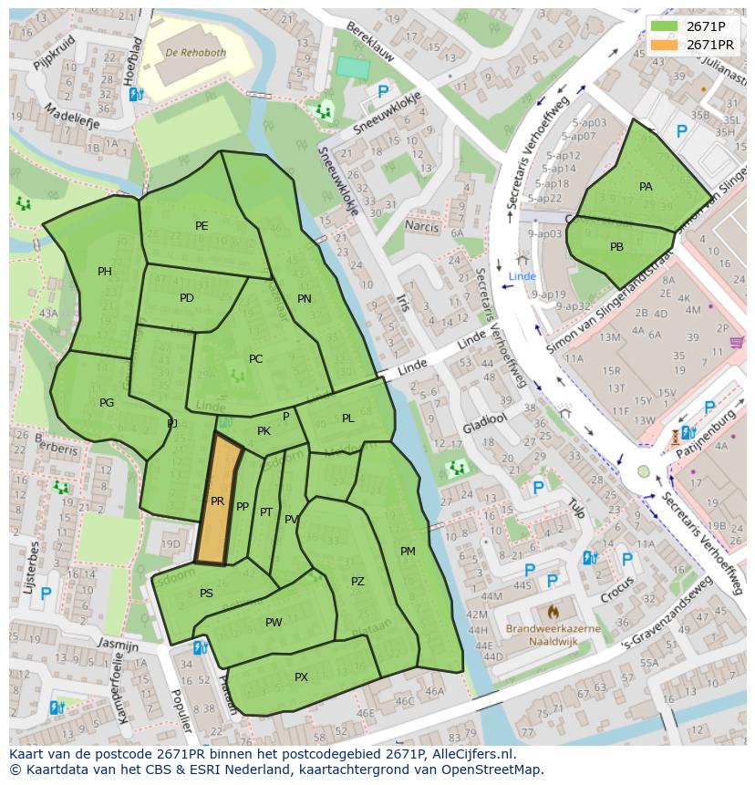 Afbeelding van het postcodegebied 2671 PR op de kaart.