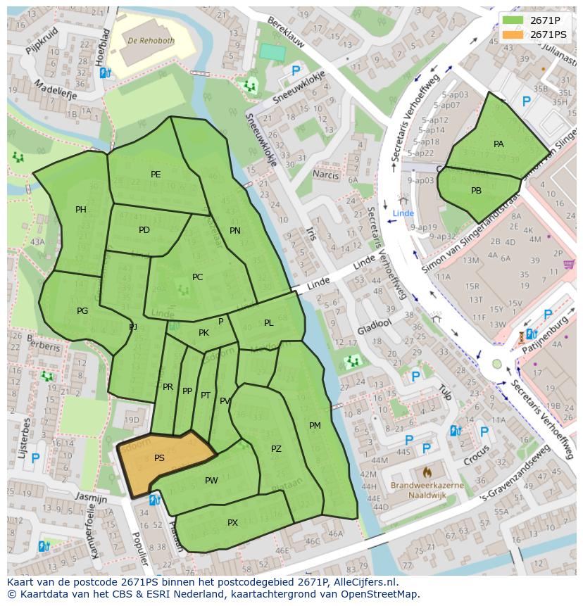Afbeelding van het postcodegebied 2671 PS op de kaart.