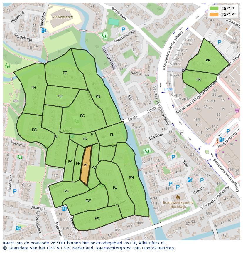 Afbeelding van het postcodegebied 2671 PT op de kaart.