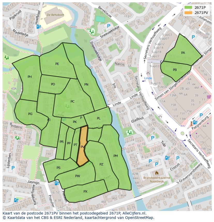 Afbeelding van het postcodegebied 2671 PV op de kaart.