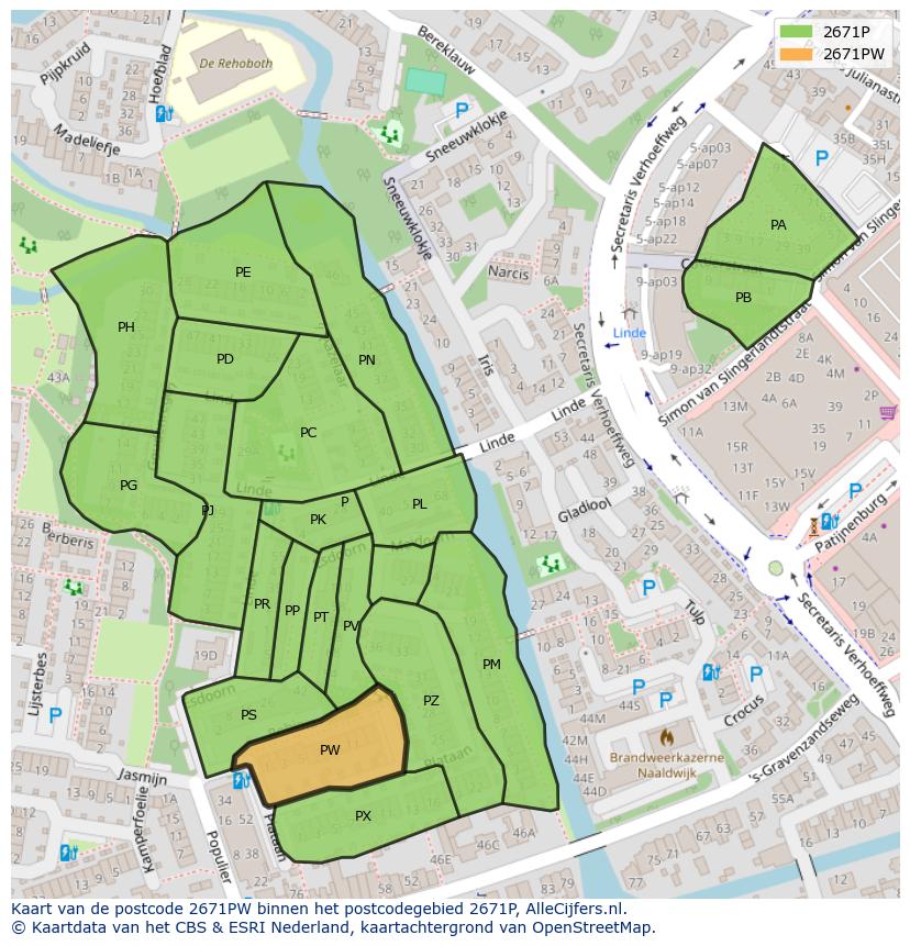 Afbeelding van het postcodegebied 2671 PW op de kaart.