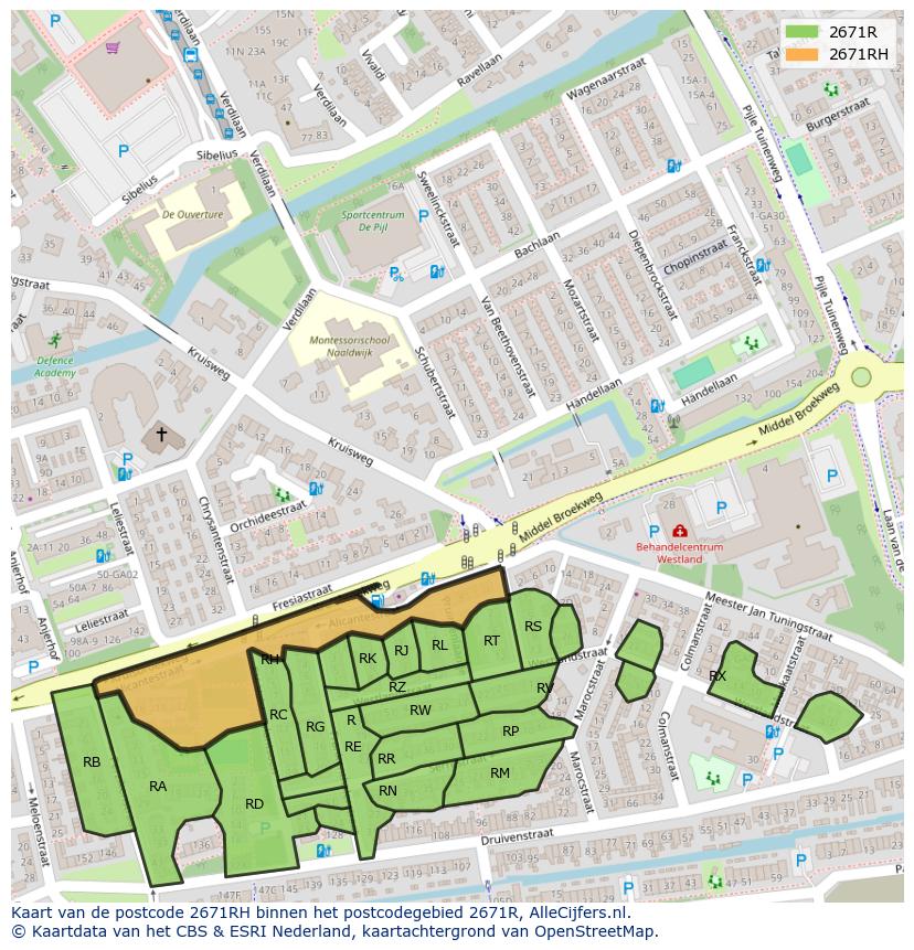 Afbeelding van het postcodegebied 2671 RH op de kaart.
