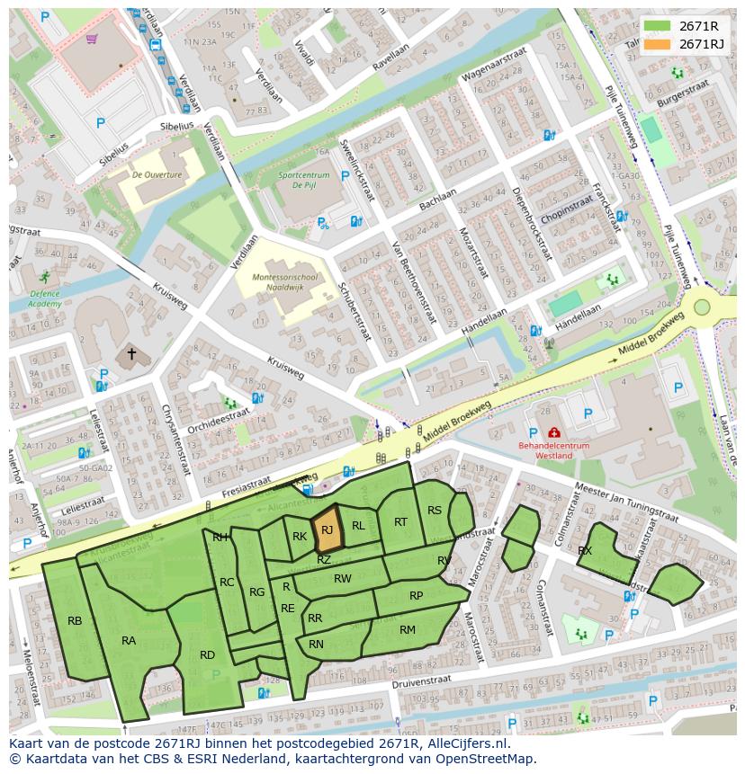 Afbeelding van het postcodegebied 2671 RJ op de kaart.