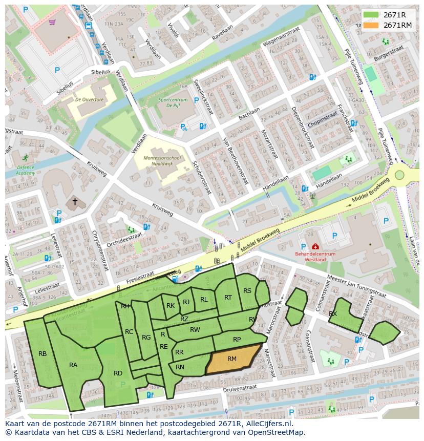 Afbeelding van het postcodegebied 2671 RM op de kaart.