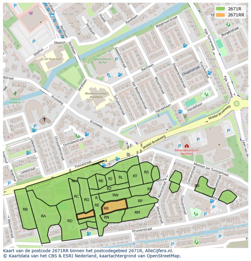 Afbeelding van het postcodegebied 2671 RR op de kaart.