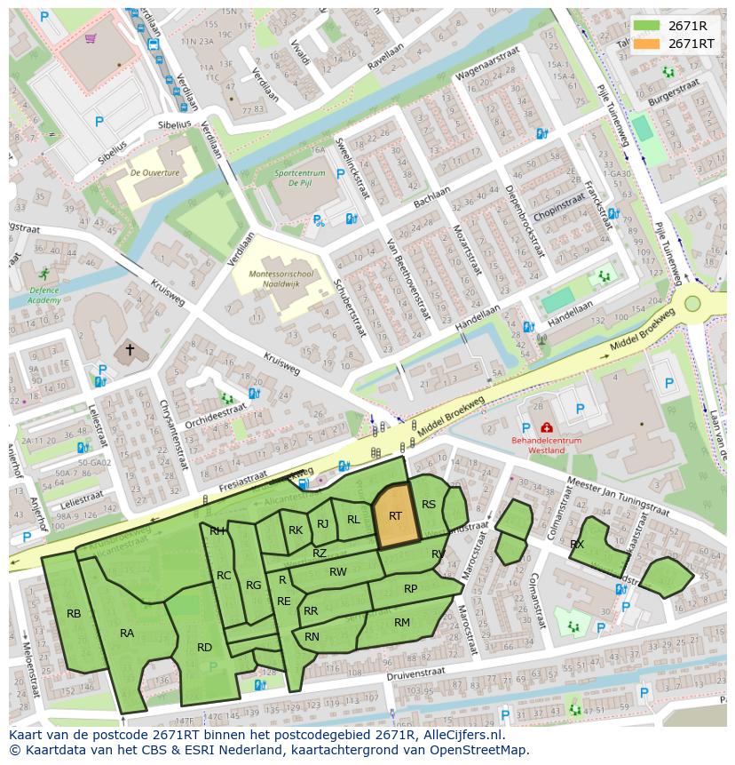 Afbeelding van het postcodegebied 2671 RT op de kaart.