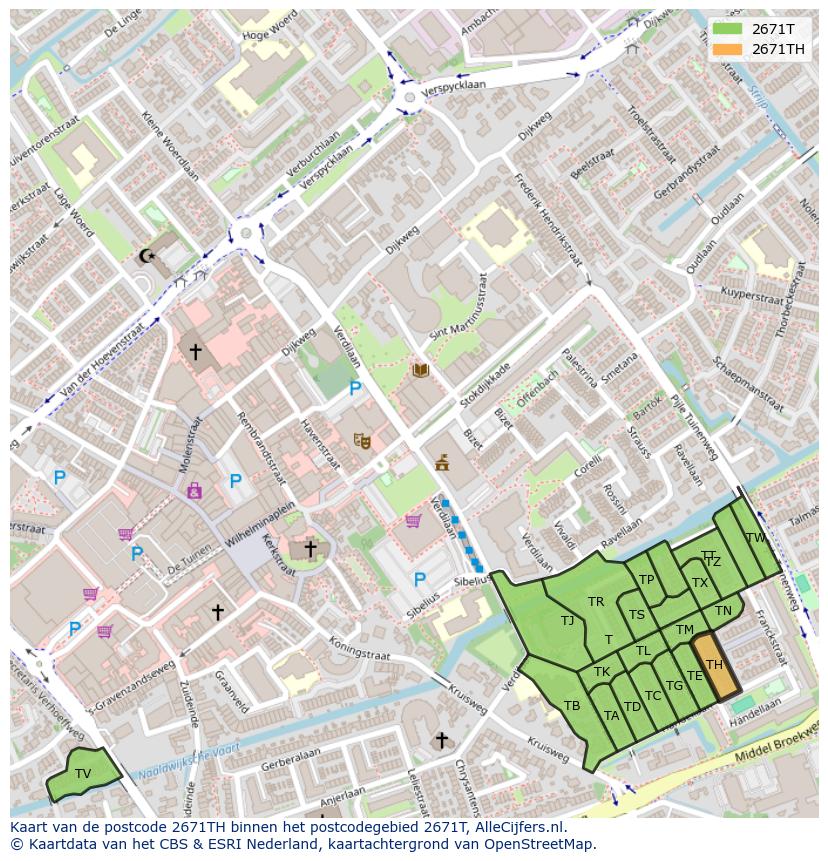 Afbeelding van het postcodegebied 2671 TH op de kaart.