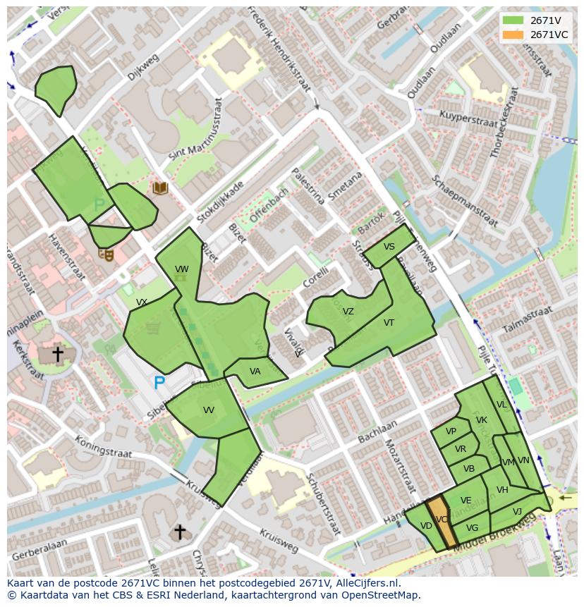 Afbeelding van het postcodegebied 2671 VC op de kaart.