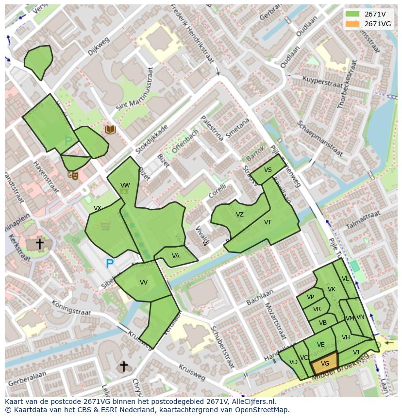 Afbeelding van het postcodegebied 2671 VG op de kaart.