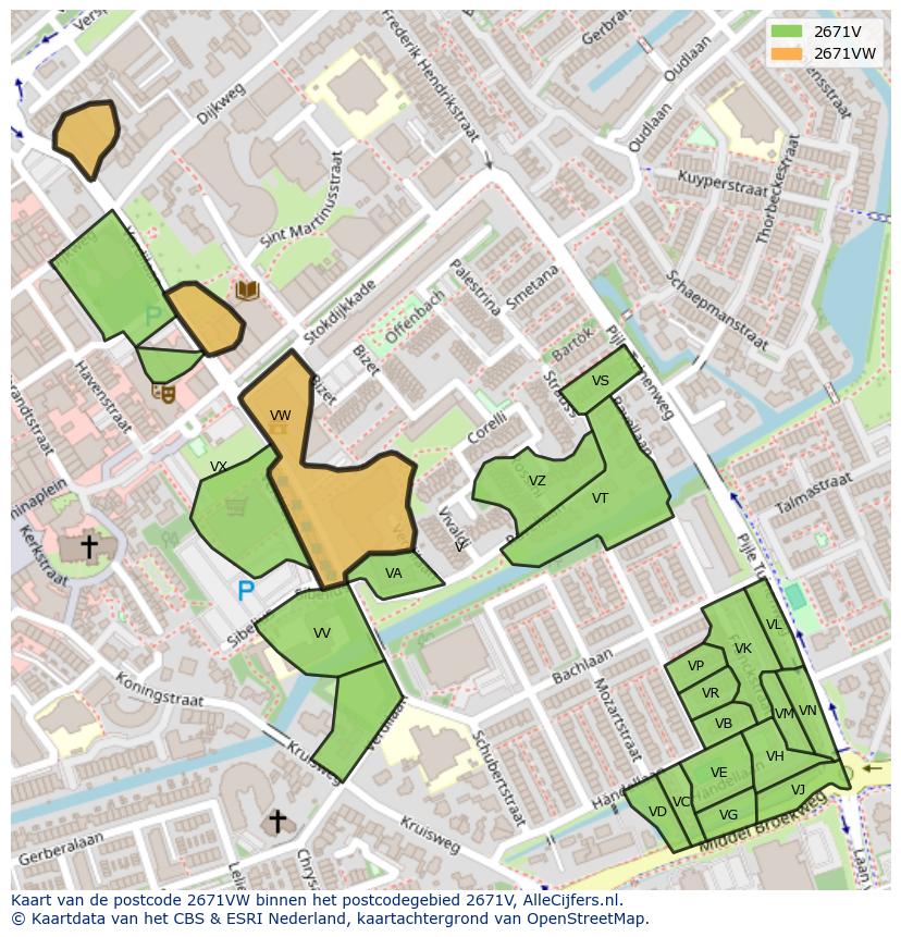 Afbeelding van het postcodegebied 2671 VW op de kaart.