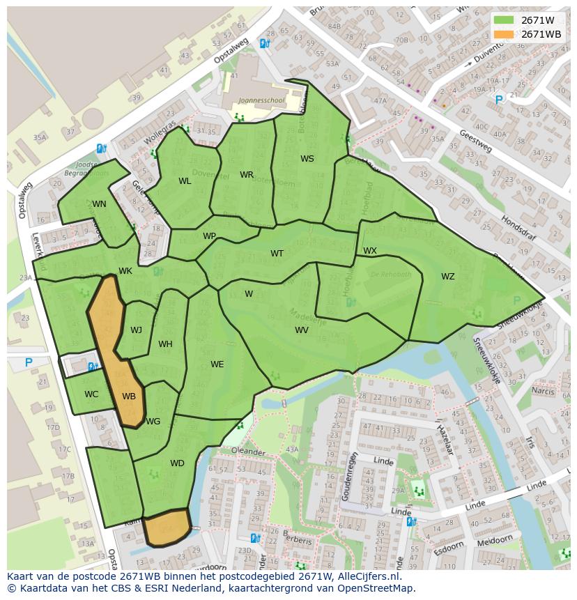 Afbeelding van het postcodegebied 2671 WB op de kaart.