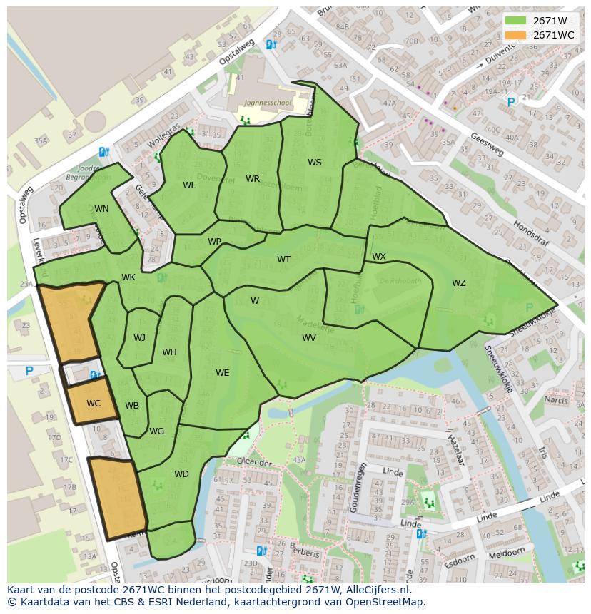 Afbeelding van het postcodegebied 2671 WC op de kaart.