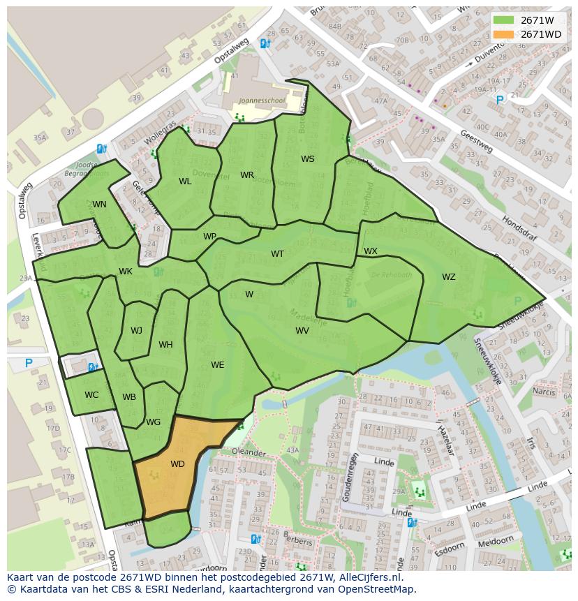 Afbeelding van het postcodegebied 2671 WD op de kaart.